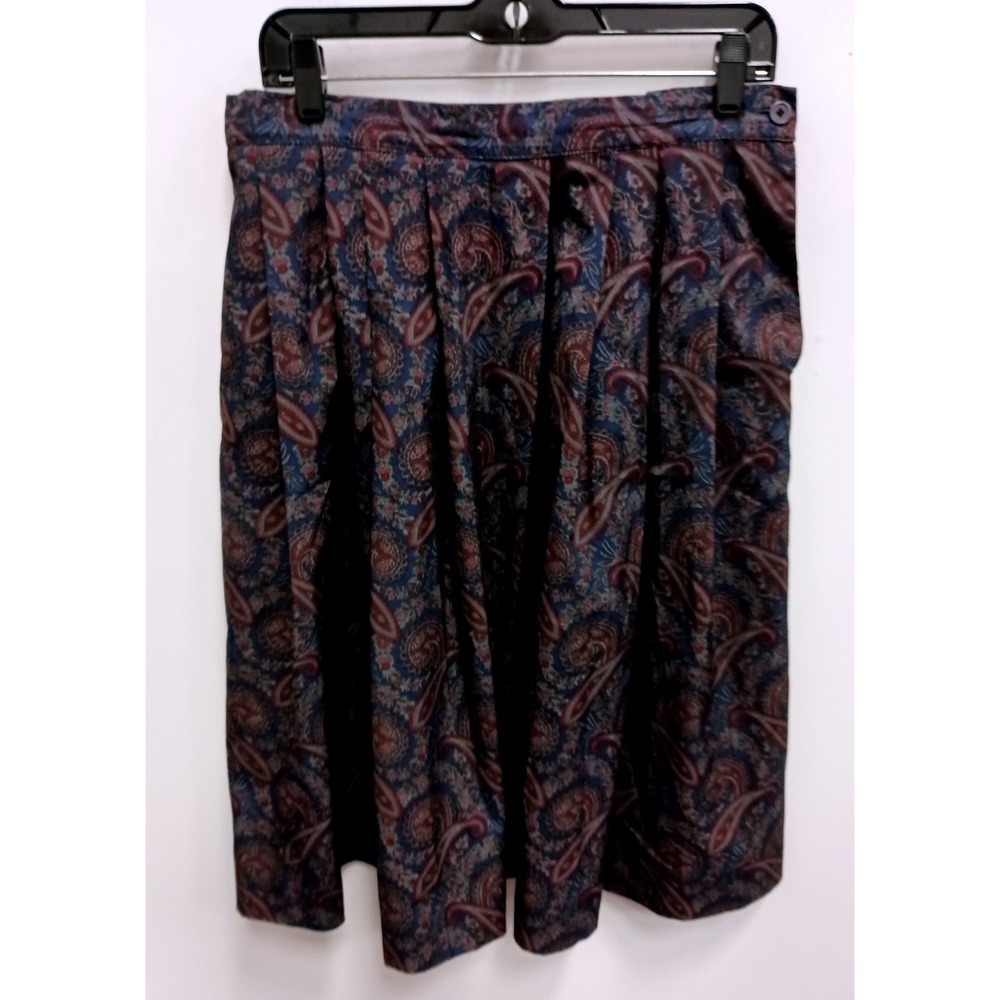 Vintage 90s Angelica BOHO Midi Skirt Womens 16 Blue Red Pleated Paisley